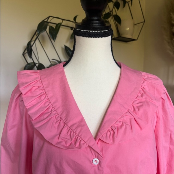 NWT FRNCH Paris Pink Ruffle Collar Blouse - Picture 2 of 7